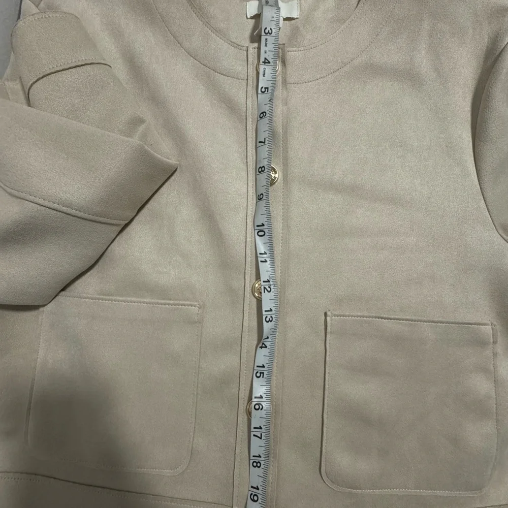 H&M Light Beige Faux Suede Jacket Blazer Size L Neutral Layering - Picture 6 of 8